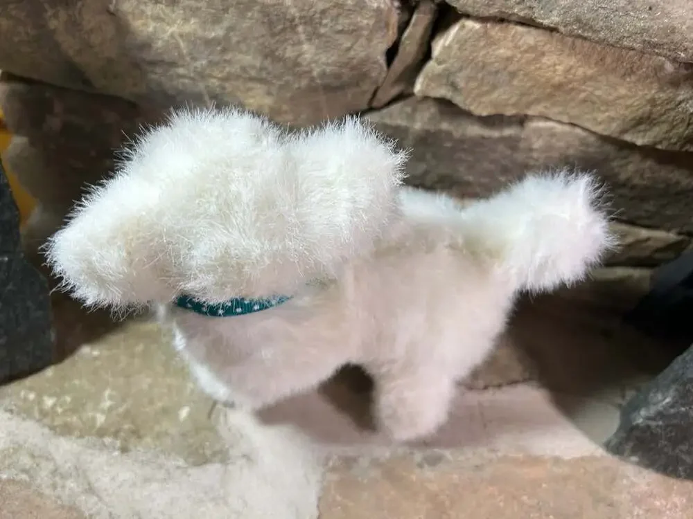 GUND vintage White Kitten Plush Teal polka dot bow Blue Eyes